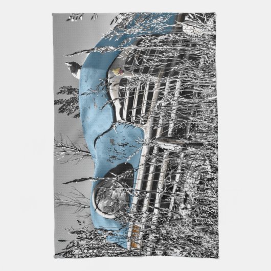  blauwe auto theedoek (Verticaal)