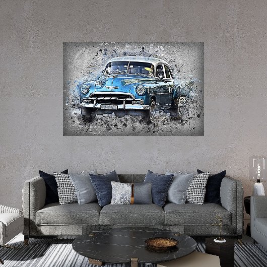  Blauwe Auto Tijdloze Automobiele Kunst Poster
