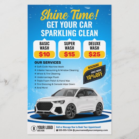 Blauwe Auto Wassen Auto Detailing Auto Reiniging W Flyer (Voorkant)
