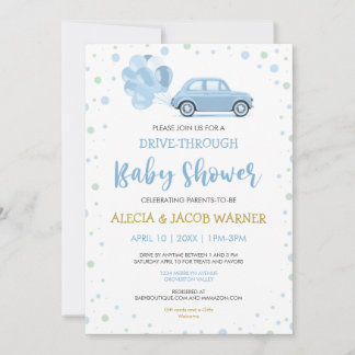Blauwe autoballonnen door het Baby shower van de j Kaart