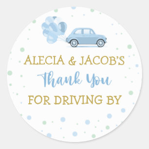 Blauwe autoballonnen door het Baby shower van de j Ronde Sticker