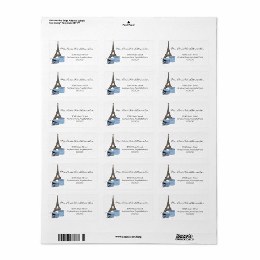 Blauwe avond in Paris Eiffeltoren Adresetiketten Etiket (Full Sheet)