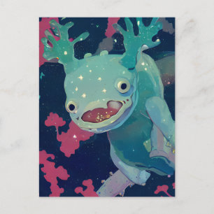 Blauwe Axolotl in de Ruimte Briefkaart