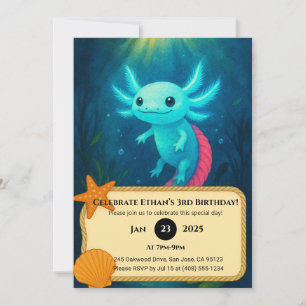 Blauwe Axolotl met rode staart in Lotus Verjaardag Kaart