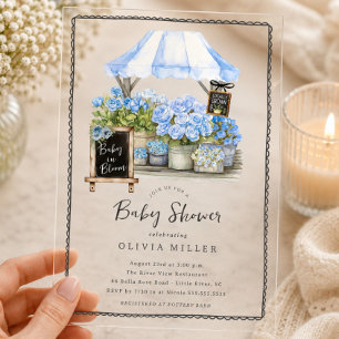 Blauwe Baby Bloom Shower Uitnodiging Acryl Uitnodigingen