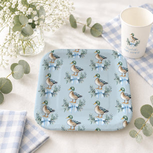 Blauwe Baby Boy Mallard Eend Baby Shower Papieren Bordje