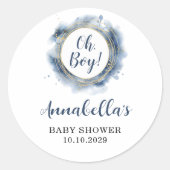 Blauwe baby boy shower ronde sticker (Voorkant)
