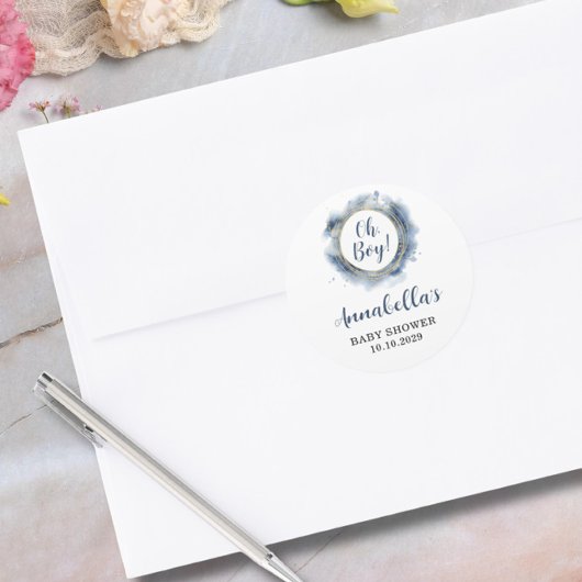 Blauwe baby boy shower ronde sticker