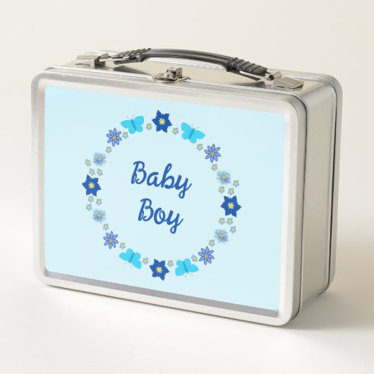 Blauwe Baby Boy Vlinders en Bloemen Custom (Voorkant)