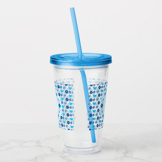 Blauwe Baby Boy Vlinders en Bloemen Custom Acryl Drinkbeker (Links)