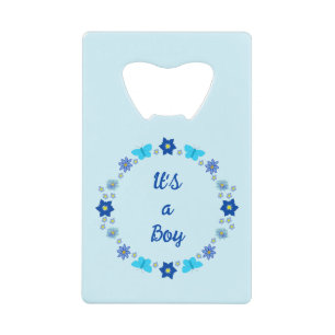 Blauwe Baby Boy Vlinders en Bloemen Custom Kredietkaart Flessenopener