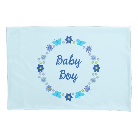 Blauwe Baby Boy Vlinders en Bloemen Custom Kussensloop (Voorkant)