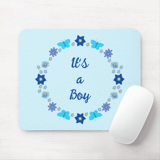 Blauwe Baby Boy Vlinders en Bloemen Custom Muismat (Met muis)