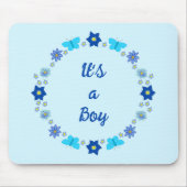 Blauwe Baby Boy Vlinders en Bloemen Custom Muismat (Voorkant)