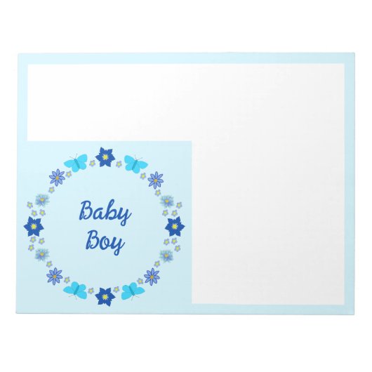 Blauwe Baby Boy Vlinders en Bloemen Custom Notitieblok (Voorkant)