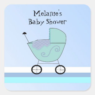 Blauwe Baby Buggy Baby Shower Sticker
