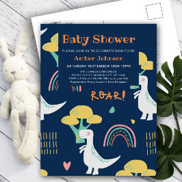 Blauwe Baby Dinosaurus Rainbow Leuk Baby shower Uitnodiging Briefkaart