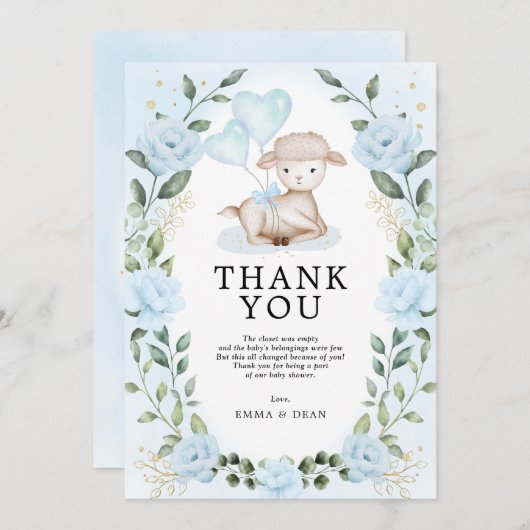 Blauwe Baby Eucalyptus Lamb schaap Bedankkaart (Voorkant / Achterkant)