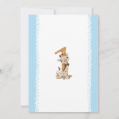 Blauwe Baby Giraffe 1e Verjaardag Kaart (Achterkant)