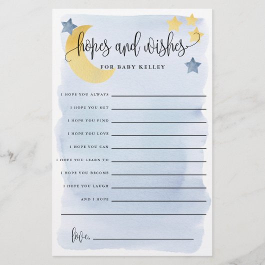 Blauwe Baby hoopt en wenst over de maan papieren K Flyer (Voorkant)