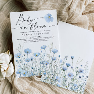 Blauwe Baby In Bloom Baby Shower Uitnodigingskaart Kaart