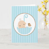 Blauwe Baby in paraplu Kaart (Gele Bloem)