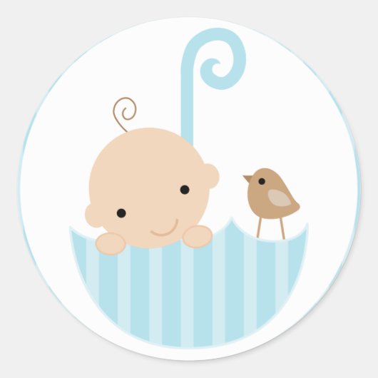 Blauwe Baby in paraplu Ronde Sticker (Voorkant)