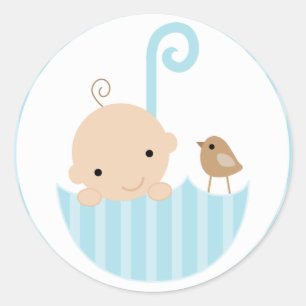 Blauwe Baby in paraplu Ronde Sticker
