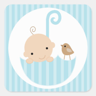 Blauwe Baby in paraplu Vierkante Sticker