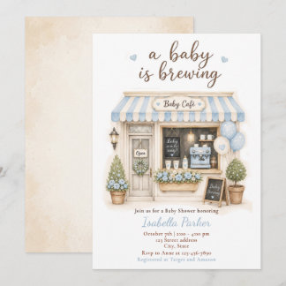 Blauwe Baby Is Brewing Café Baby Shower Kaart
