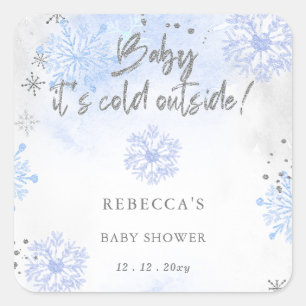 Blauwe Baby is koud buiten het Baby shower Vierkante Sticker