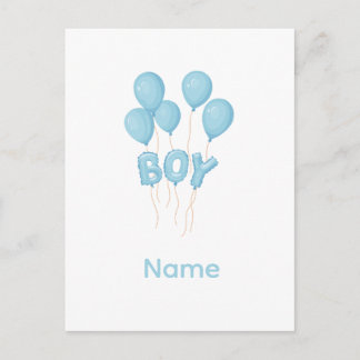 Blauwe Baby Jongen Ballon Feest Briefkaart