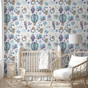 Blauwe baby jongen kwekerij behang