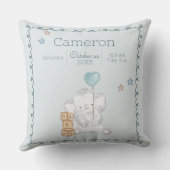 Blauwe Baby Jongen Olifant Custom Naam Keepsake Kussen (Achterkant)