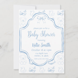 Blauwe baby jongen shower uitnodiging