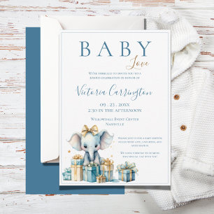 Blauwe Baby Liefde Olifant Waterverf Baby shower Kaart