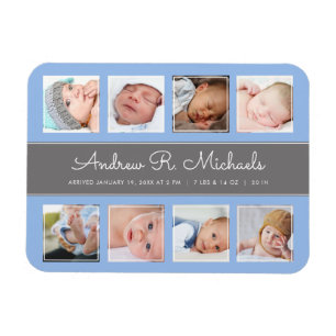 Blauwe baby Newborn Foto Collage Announement Magneet