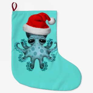 Blauwe Baby octopus die een kerstman draagt Grote Kerstsok
