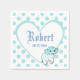Blauwe Baby Olifant Jongenshart en Stippen Servet