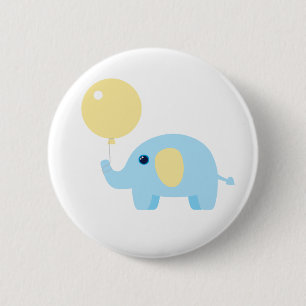 blauwe baby olifant met ballon ronde button 5,7 cm