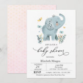Blauwe Baby Olifant Vlinder Stippen Baby Shower  Kaart (Voorkant / Achterkant)