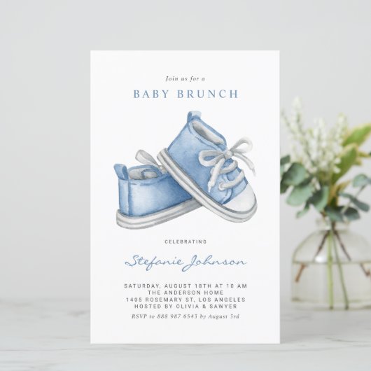 Blauwe Baby schoenen Het is een Jongen Baby Uitnod (Staand voorkant)