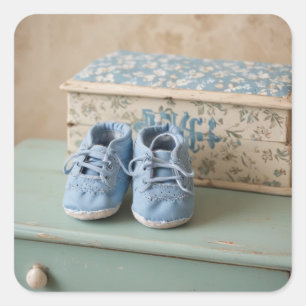 Blauwe Baby schoenen Vierkante Sticker