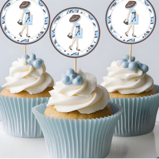 Blauwe baby shower Cupcake Toppers Stickers