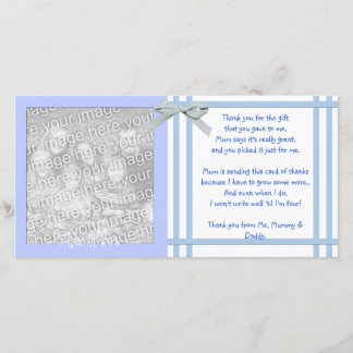 Blauwe baby shower dankkaart van baby jongen bedankkaart