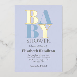Blauwe baby shower folie uitnodiging