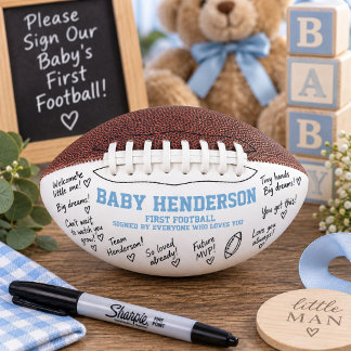 Blauwe baby shower handtekening gast boek alternat american football