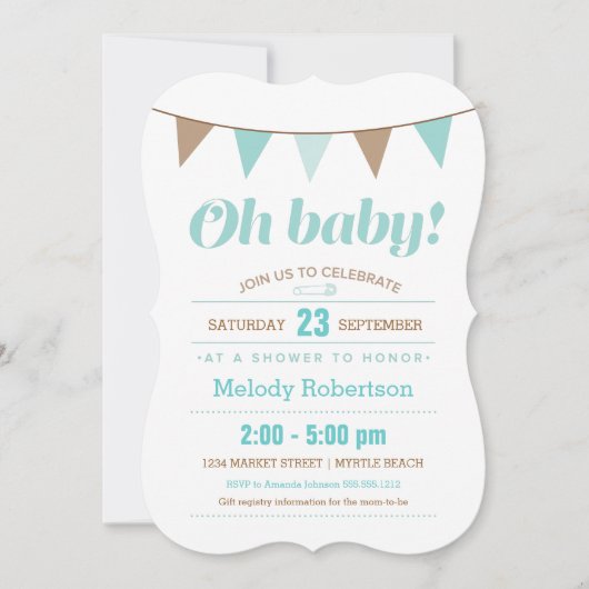 Blauwe baby shower kaart (Voorkant)