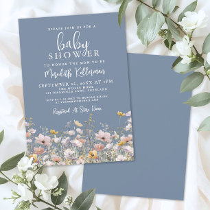 Blauwe Baby Shower met Wilde Bloemen Kaart