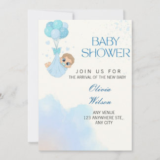 Blauwe Baby Shower Uitnodiging voor Jongen met Bal
